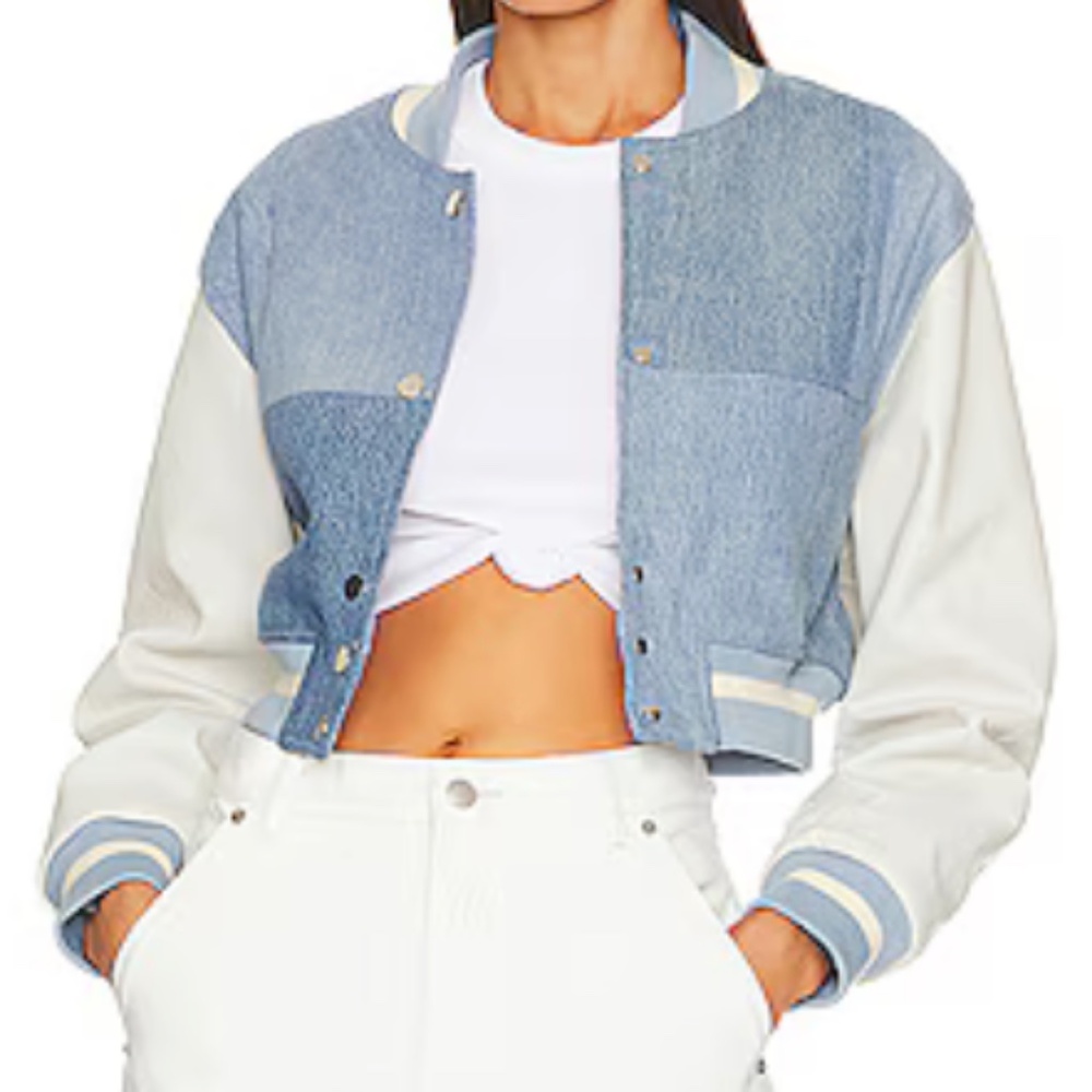 EB Denim Cropped Varsity Jacket | Size L